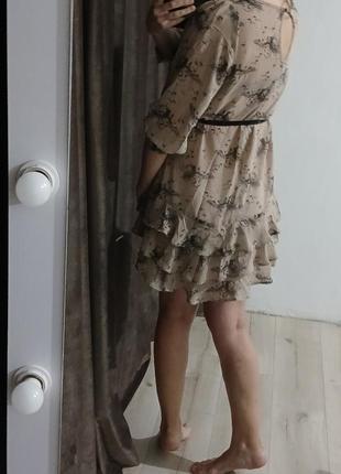 Бежевое коричневое легкое воздушное платье туника из колибри2 фото