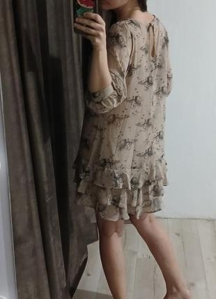 Бежевое коричневое легкое воздушное платье туника из колибри3 фото
