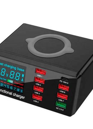 Сетевая зарядная станция 8x usb и беспроводная зарядка, pd qc3.0 led, wlx-x9