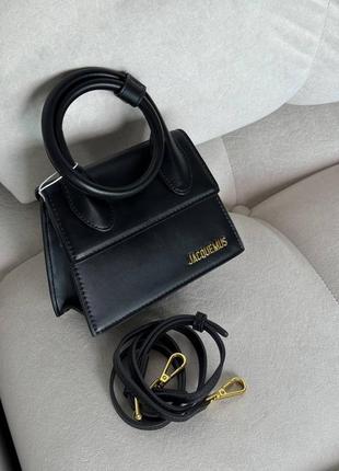 Женская кожаная сумка сумочка jacquemus mini, натуральная кожа, черная