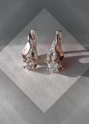 🛍 серьги серебро с золотом цирконий белый