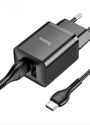 Зарядний пристрій мпз з кабелем usb to type-c hoco n25 maker 35w (2 usb) black