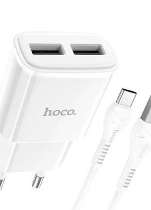 Адаптер мережевий hoco type-c c88a 2usb 2.4a white