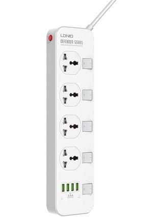 Подовжувач мережевий ldnio sc4408 білий 4usb 4 розетки