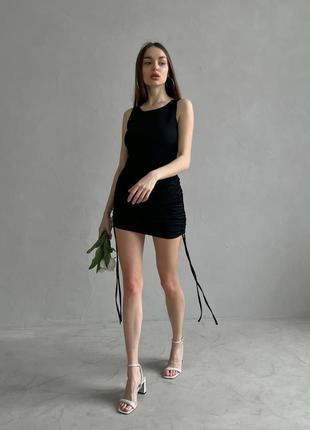 Женское стильное платье с затяжкамив в рубчик длина платья регулируется3 фото