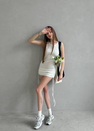 Жіноча стильна сукня з затяжкамив в рубчик довжина сукні регулюється9 фото