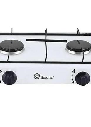 Плита газовая настольная domotec ms 6602 на 2 конфорки 0.54 квтх2 белый