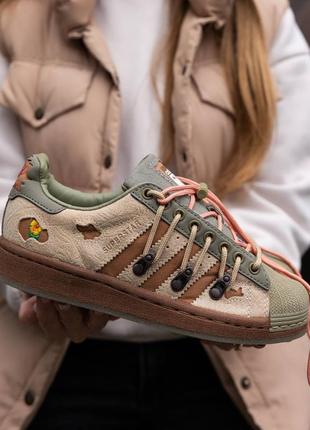 Жіночі кросівки високої якості adidas superstar x melting sadness green brown2 фото