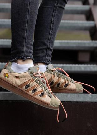 Жіночі кросівки високої якості adidas superstar x melting sadness green brown9 фото