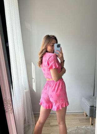 Домашний костюм пижама микки маус розовый футболка топ шорты3 фото