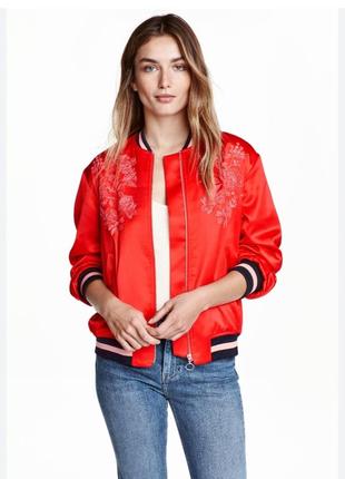 Атласные сатиновий бомбер куртка h&m в японському  стилі оверсайз