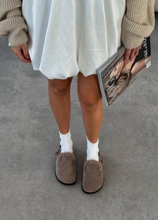 Женские клоги из натуральной замши с мехом анатомические 11277