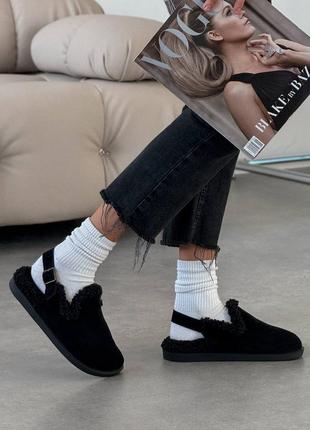 Женские клоги из натуральной замши с мехом внутри 11278