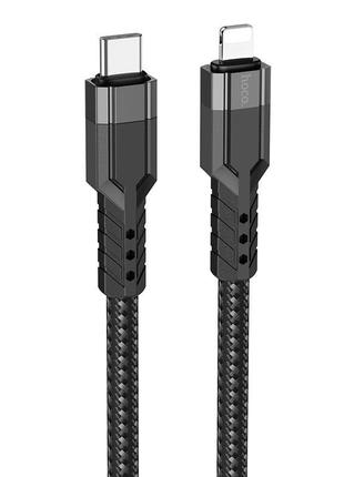 Кабель заряджання та передачі даних hoco u110 type-c to lightning, 1.2m, 20w, 3a nylon, aluminum black