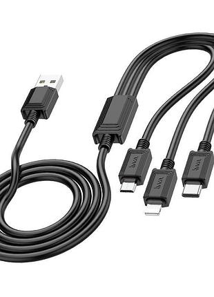 Кабель 3в1 hoco x74 micro usb type-c lightning 1м черный micro usb type-c lightning 1м
