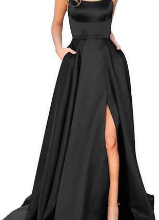 Выпускное платье черная атласная2 фото