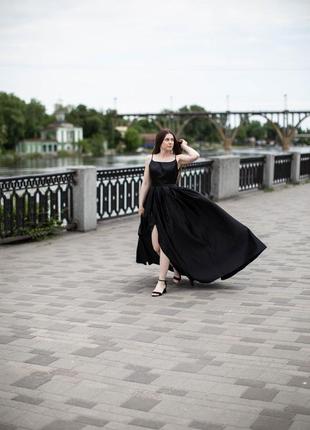 Выпускное платье черная атласная3 фото