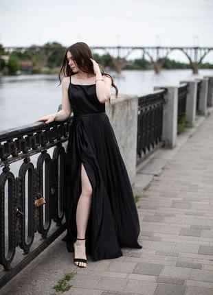 Выпускное платье черная атласная4 фото