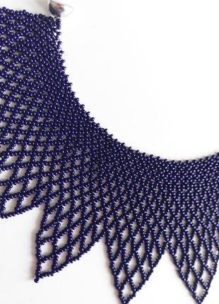 Ожерелье из бисера силянка "синие лепестки", ручная работа.2 фото