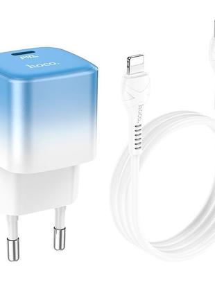 Адаптер сетевой hoco type-c to lightning cable 1 м single port charge set c101a type-c pd 3a/20w blue 3