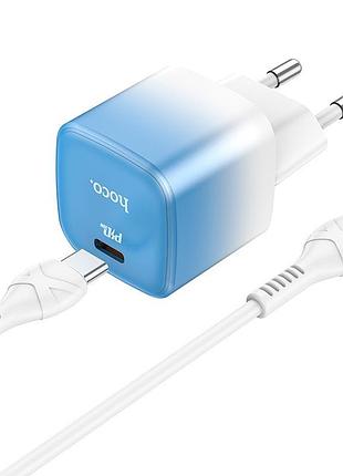 Адаптер сетевой hoco type-c to lightning cable 1 м single port charge set c101a type-c pd 3a/20w blue