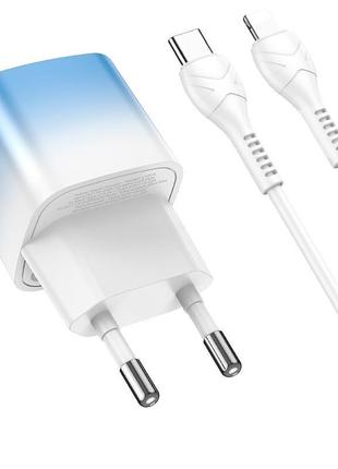 Адаптер сетевой hoco type-c to lightning cable 1 м single port charge set c101a type-c pd 3a/20w blue 5