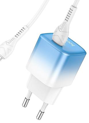 Адаптер сетевой hoco type-c to lightning cable 1 м single port charge set c101a type-c pd 3a/20w blue 4