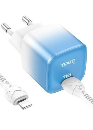Адаптер сетевой hoco type-c to lightning cable 1 м single port charge set c101a type-c pd 3a/20w blue 2