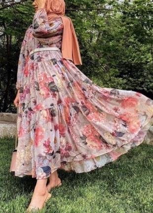 Нова шифонова сукня ярусна h&m плаття яруси сукня квіткова міді шифон квіти батал