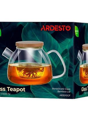 Заварник для чая ardesto 1л боросиликатное стекло бамбук 11.5x13.8см (ar3010gf)4 фото