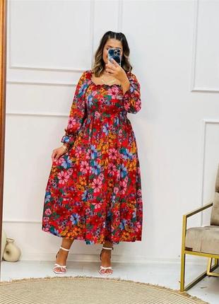 Нова!соковита квіткова ярусна сукня – міді максі з об'ємними рукавами/довге плаття .батал