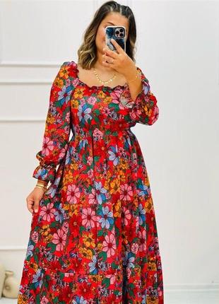 Нова!соковита квіткова ярусна сукня – міді максі з об'ємними рукавами/довге плаття .батал5 фото