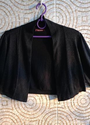 Кардиган-болеро вечерний из черного трикотажа, короткий, бренд savoir