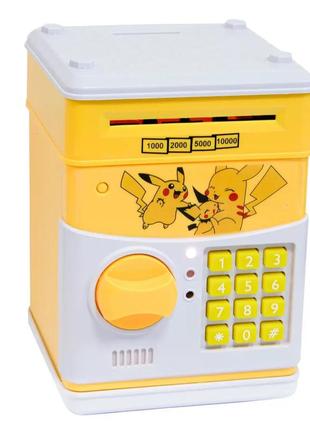 Электронная копилка сейф детская “семья покемона пикачу”, желтый сейф для детей – копилка для денег3 фото