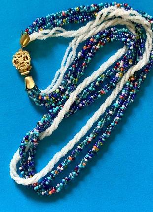 Многорядное винтажное витая бисерное ожерелье с застежкой-брошкой