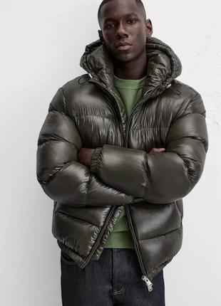 Пуховик чоловічий зелений zara new