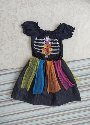 Платье карнавальное скелет на хелловин хеллоуин карнавальный маскарадный костюм ведьма ведьмочка2 фото