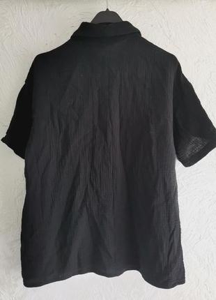 Хлопковая муслиновая оверсайз рубашка с коротким рукавом2 фото