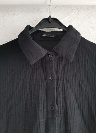 Хлопковая муслиновая оверсайз рубашка с коротким рукавом7 фото