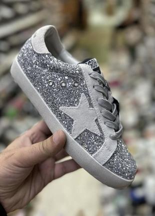 Женские кроссовки кеды глиттер звезда голден гусь golden goose schameleon equins grey star