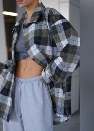 Теплая рубашка в клетку байка с шерстью шерстью, удлиненная под zara mango оверсайз