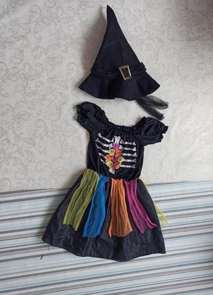 Платье карнавальное скелет на хелловин хеллоуин карнавальный маскарадный костюм ведьма ведьмочка