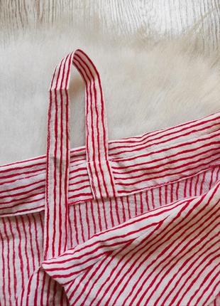Натуральная длинная рубашка блуза в полоску белая красная туника с открытыми голыми10 фото