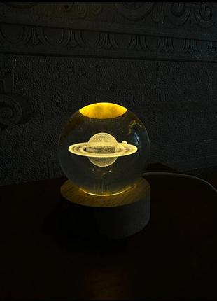 Скляний нічник світильник usb лампа місяць сатурн чумацький шлях4 фото