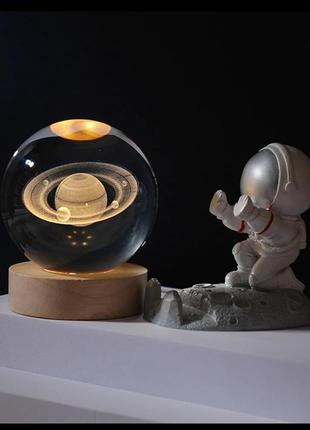 Скляний нічник світильник usb лампа місяць сатурн чумацький шлях6 фото