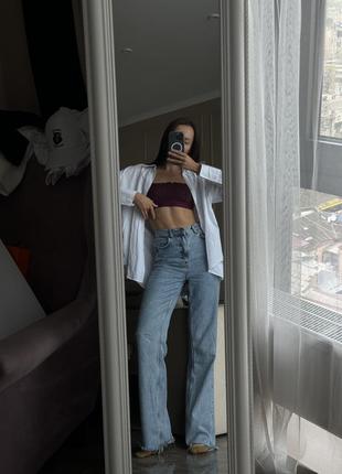 Zara wide leg джинсы голубые