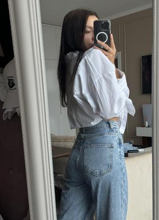 Zara wide leg джинсы голубые4 фото