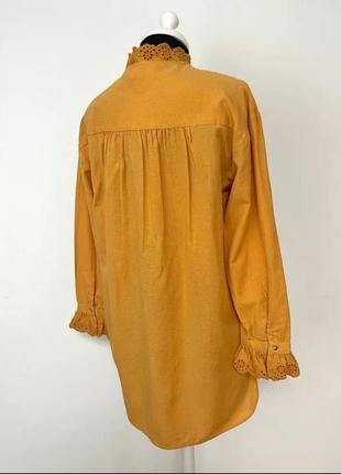 Удлиненная рубашка туника из смесового льна блуза с декоративным вышивкой платье от zara9 фото