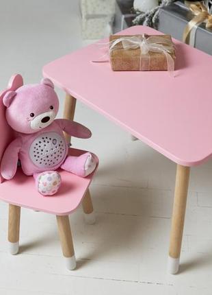 Детский  прямоугольный стол и стул детский медвежонок. столик розовый детский код/артикул 115 444125 фото