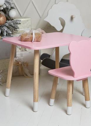 Детский  прямоугольный стол и стул детский медвежонок. столик розовый детский код/артикул 115 444124 фото
